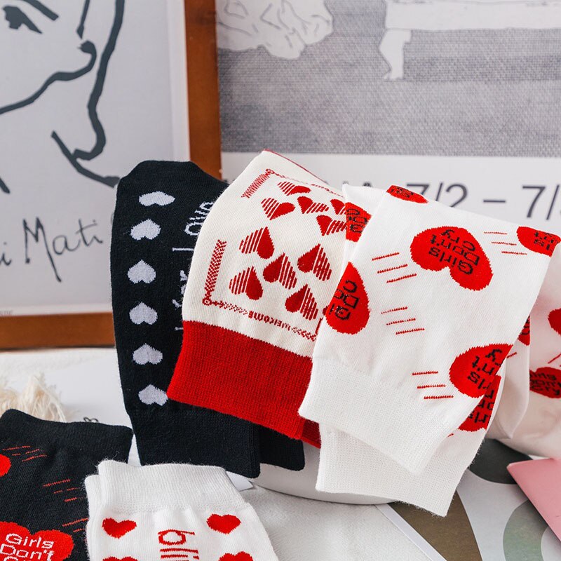 Socks Children&#39;s Tube Socks Love Jacquard Female Socks Cute Girl Cotton Socks Spring And Autumn Trend Women Socks Korean
