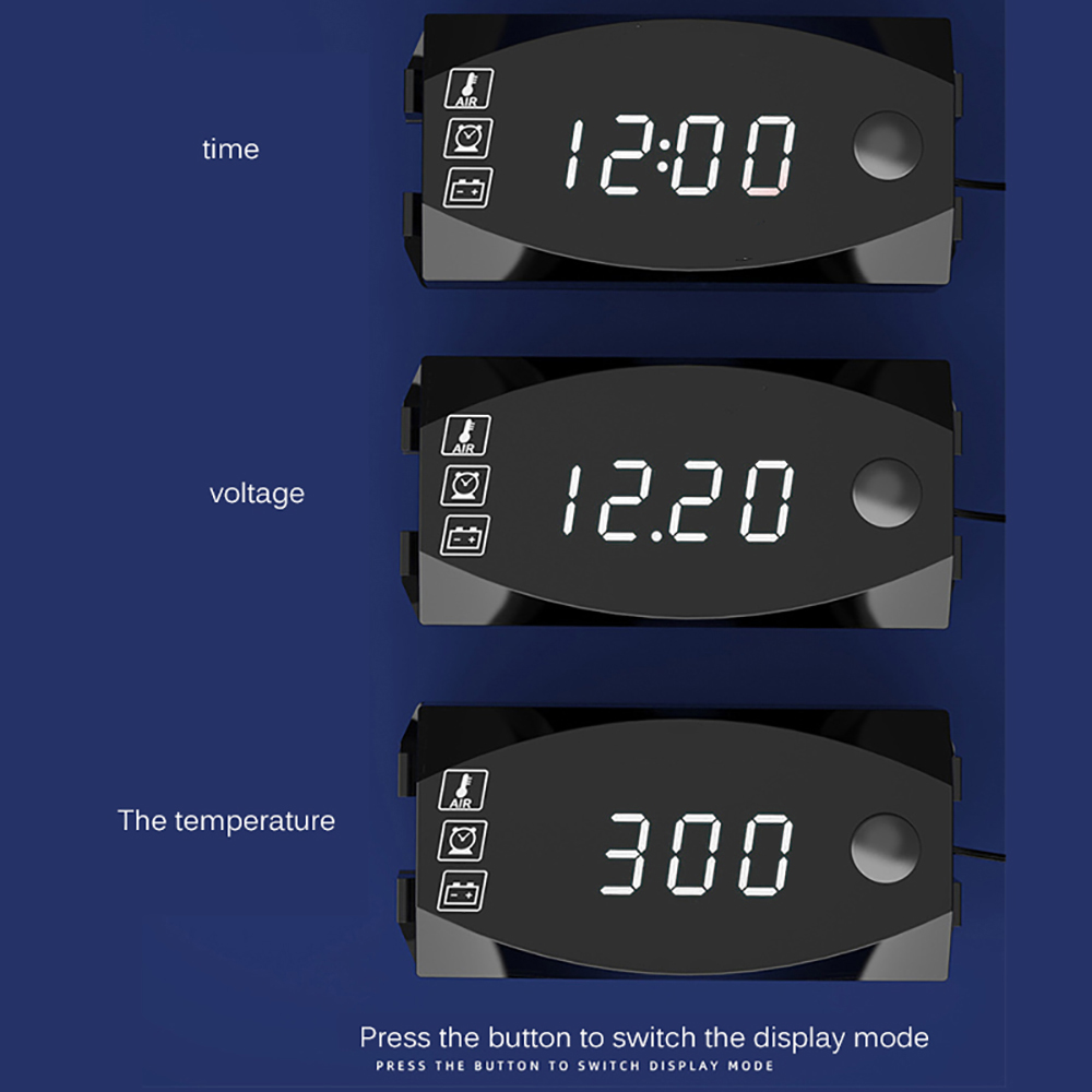 Mini Digitale Voltmeter Ampèremeter 12V 3 in 1 Digitale LED Display Klok Thermometer Indicator Gauge Panel Meter Voor Auto motorfiets
