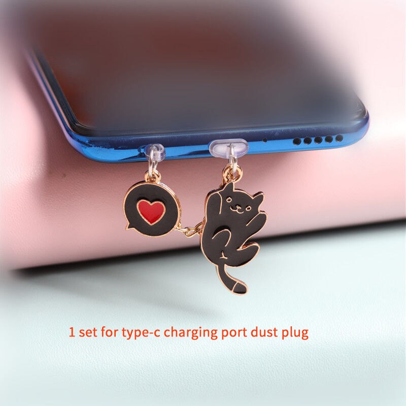 Leuke Poort Opladen Stof Plug Charme Kawaii Anti Stof Plug Kawaii Kat Stof Bescherming Telefoon Oplader Stekkers Stopper Voor Iphone jack: 1set type-c A