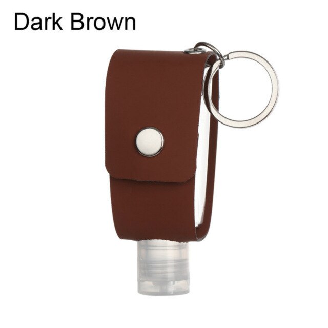 30ml Travel Portable Hand Sanitizer Bottle Keychain Holder Reusable Bottle Hand Washing Gel Storage Bottle With Keychain Carrier: Dark Brown