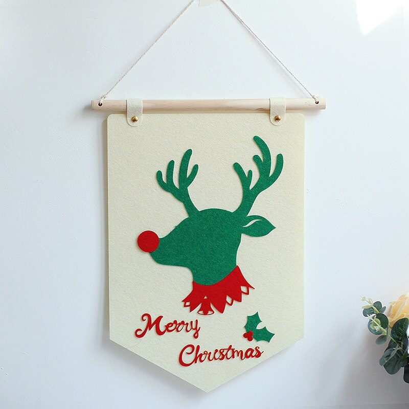 Christmas Year Wall Decoration Flag Felt Cloth Deer Santa Claus Felt Cloth Hanging Decoration