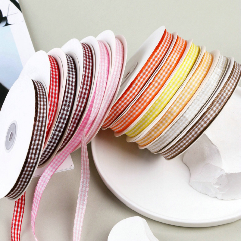 50 Yards 10mm Gingham Ribbons for Wedding Christmas Party Decorations Wrapping DIY Crafts Bow Hair Plaid Ribbon Packaging