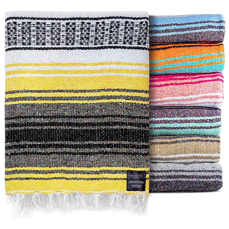 Manta de Yoga mexicana gruesa, toalla de Yoga, mantas de Pilates, suministros de entrenamiento de Fitness, Picnic en la playa, manta de Camping al aire libre, 150x200: YELLOW