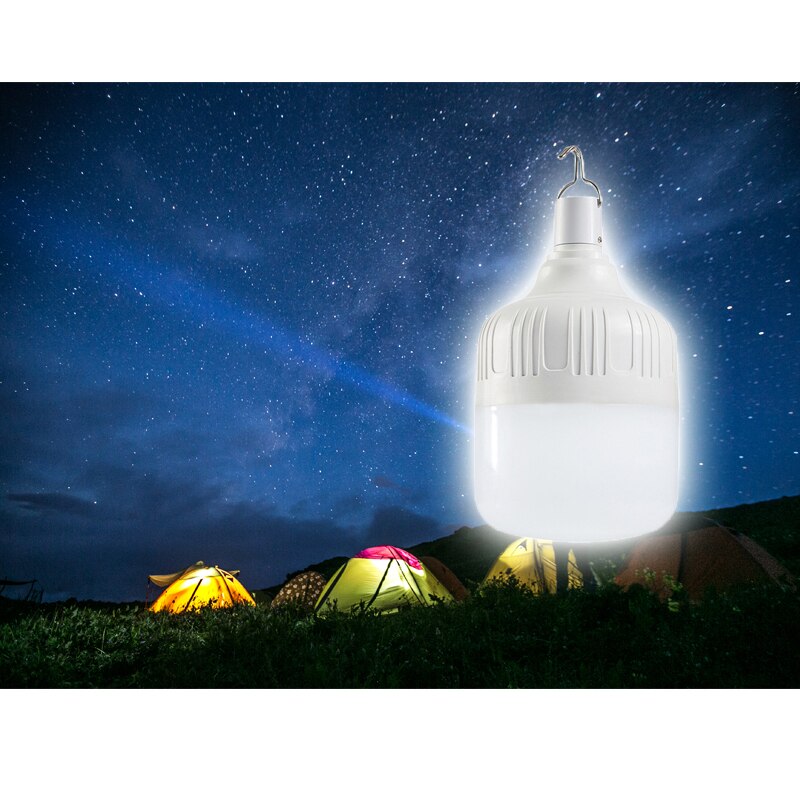 Usb nødlys 50w 40w 30w 20w ledet pære med krok 3 moduser dimbar oppladbar campinglampe til nattmarkedsfiske