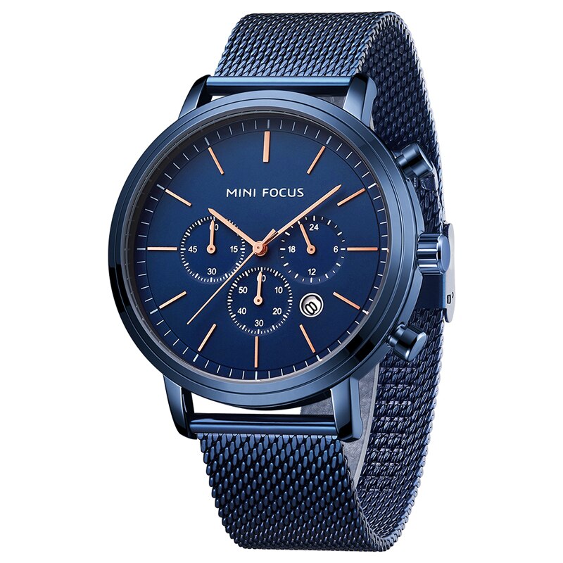 Heren Horloges met Roestvrij Staal Blauwe Top Luxe Sport Chronograaf Quartz Horloge Mannen Relogio Masculino waches