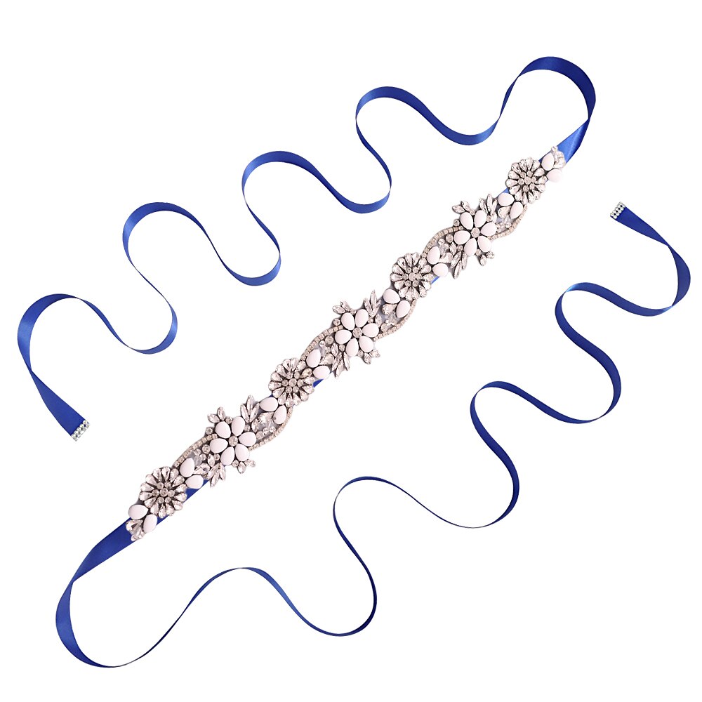 TRiXY S431 Elegante Silber Strass Gürtel Hochzeit Gürtel Schärpe Braut Gürtel für Frauen Brautjungfer Gürtel Juwel Gürtel für Braut Bund: königlich Blau
