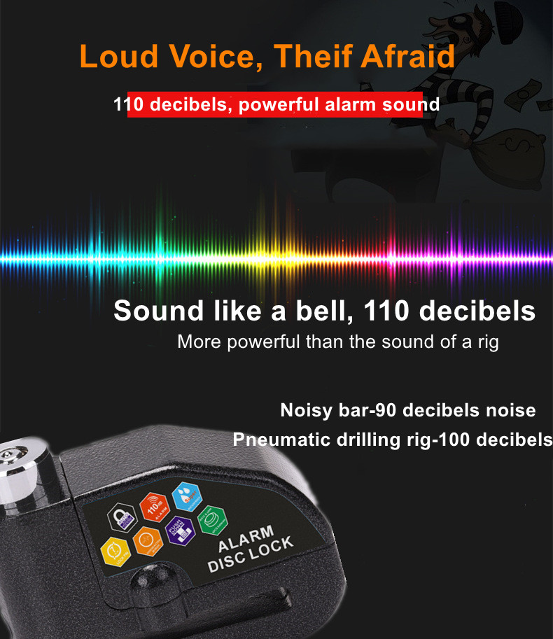 Bicycle Lock Mountain Bike Alarm Lock Anti-Theft Electric Bike Motorcycle Padlock Disc Brake Alarm 110 db High Decibel Loud