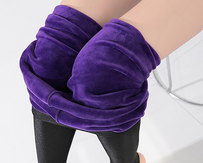 Winter dames warme kasjmier broek dame grote tuin plus maat 3xl 4xl 5xl dikke broek zwarte glanzende slanke stretch capribroek: Paars / Xxl