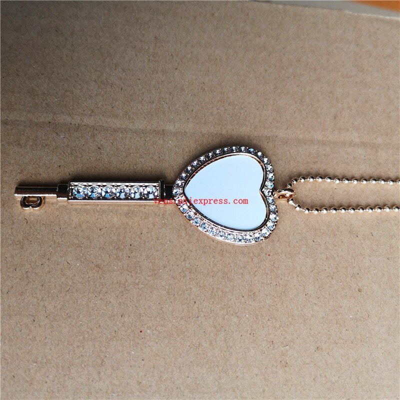 sublimation blank heart key necklaces pendants with drill necklace pendant tranfer printing consumable 15pcs/lot: kc gold