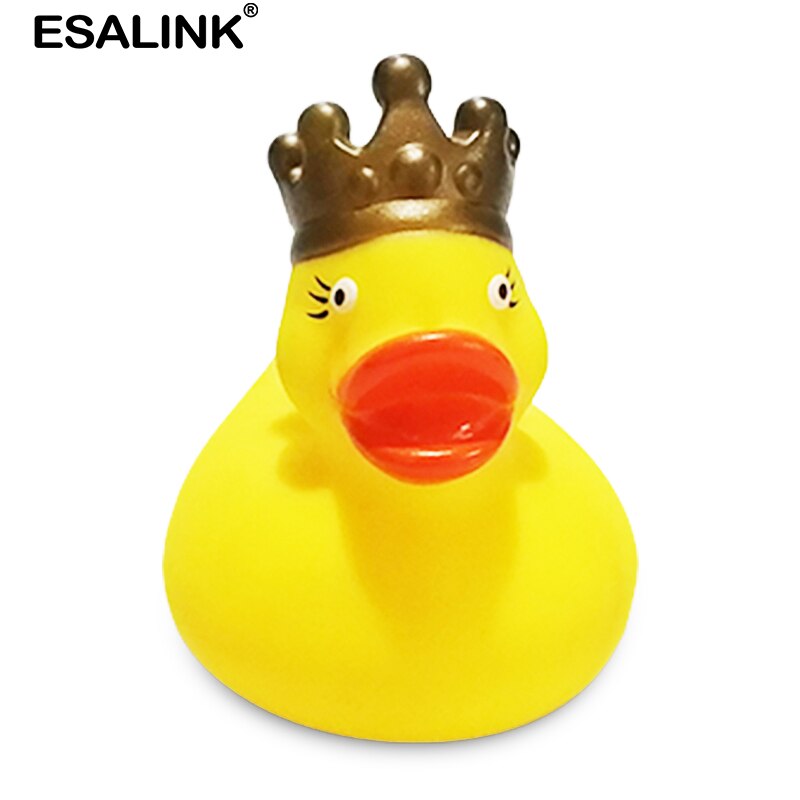 ESALINK 9Cm Ente Baby Spielzeug Kognitiven Puzzle Schwimm Spielzeug Sound Gummi Ente Crown Gelb Ente Bad Spielzeug Für Mädchen