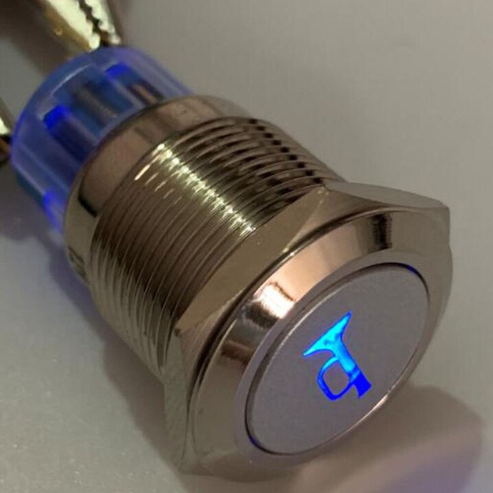Marine Momentary Push Button LED Horn Light Car Switch 12V 19mm 5 Pin Terminal: Blue