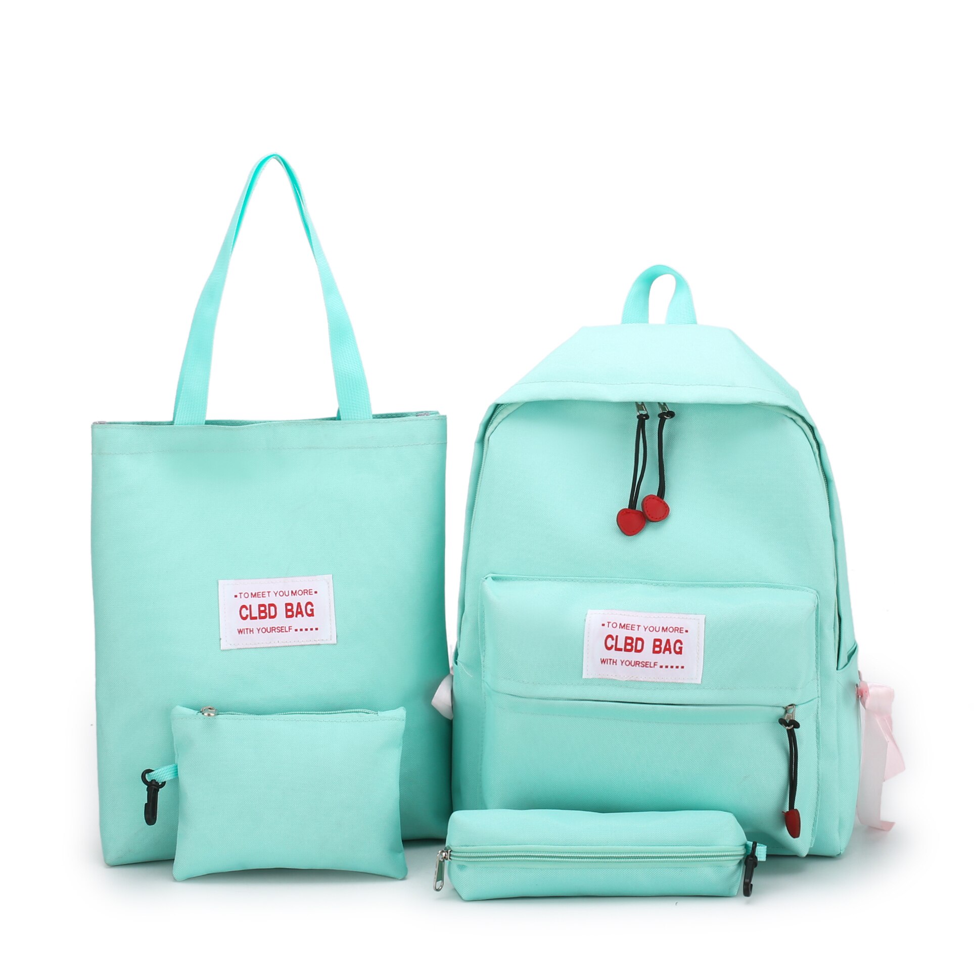 Nylon Vrouwen School Rugzakken 4 stks/set Schooltas Voor Tieners Meisjes Student Boek Tas Satchel Tassen Rugzakken Sac A Dos: green