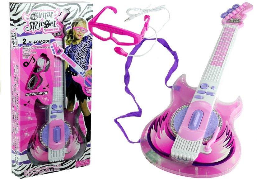 Set electric guitar glasses with microphone pink