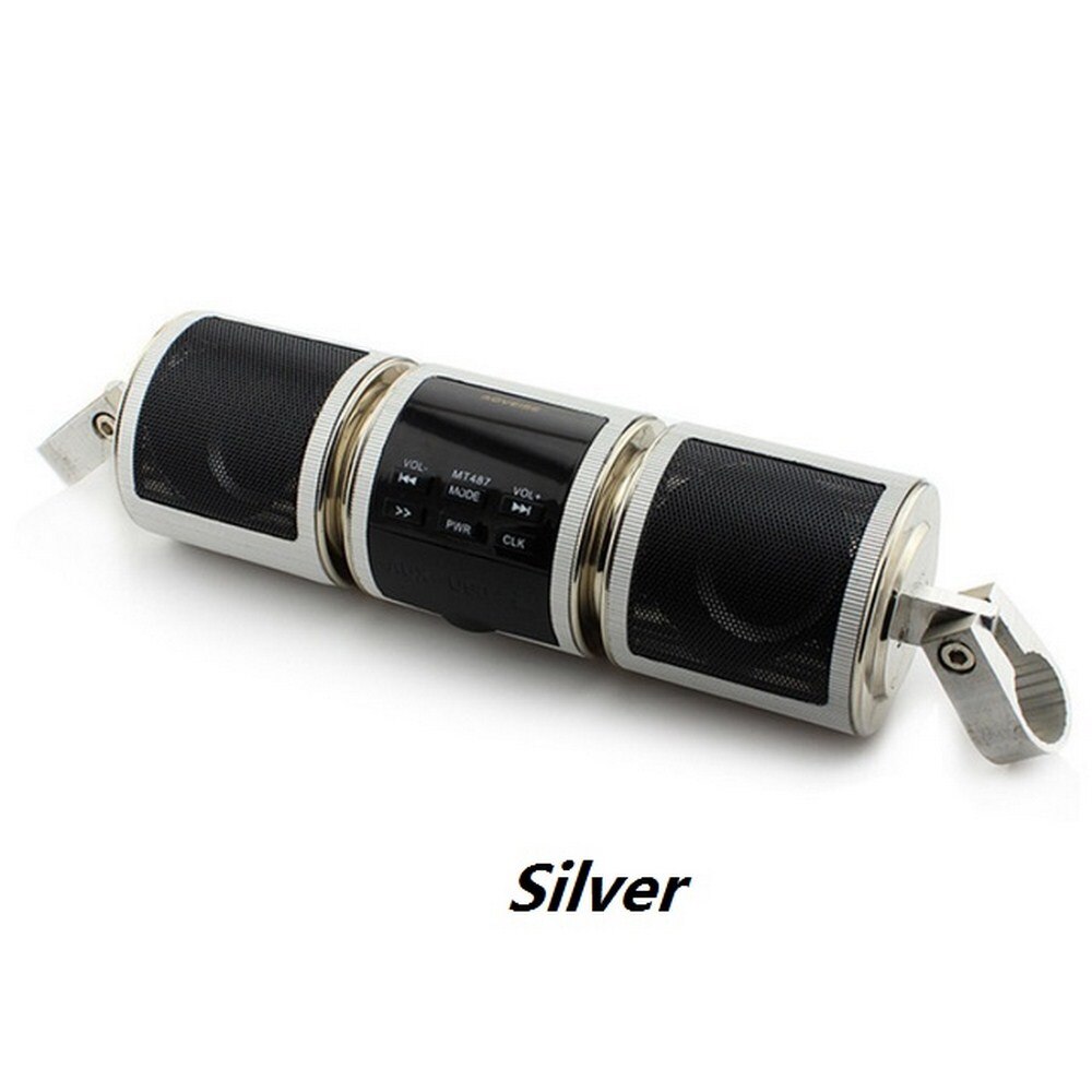 Reproductor de música con Bluetooth para motocicleta, altavoz estéreo MP3 de 12V para motocicleta, Radio FM, pantalla LED ajustable, resistente al agua, de: Silver