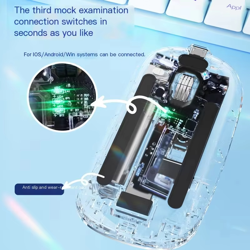 Xiaomi Bluetooth Drahtlose Maus Transparent Drei-modus Leucht Licht Computer Spiel Maus Stille Wiederaufladbare Für PC Laptop