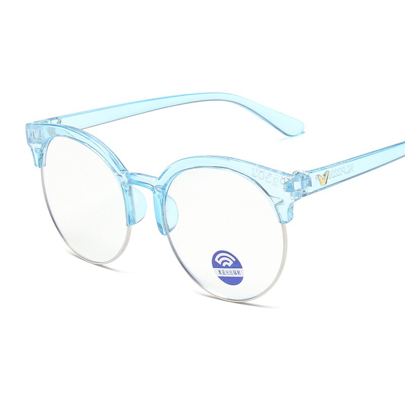 Børn anti blå briller ramme piger dreng runde semi kantløse computer briller vintage halv ramme børn baby oculos gafas: Blå