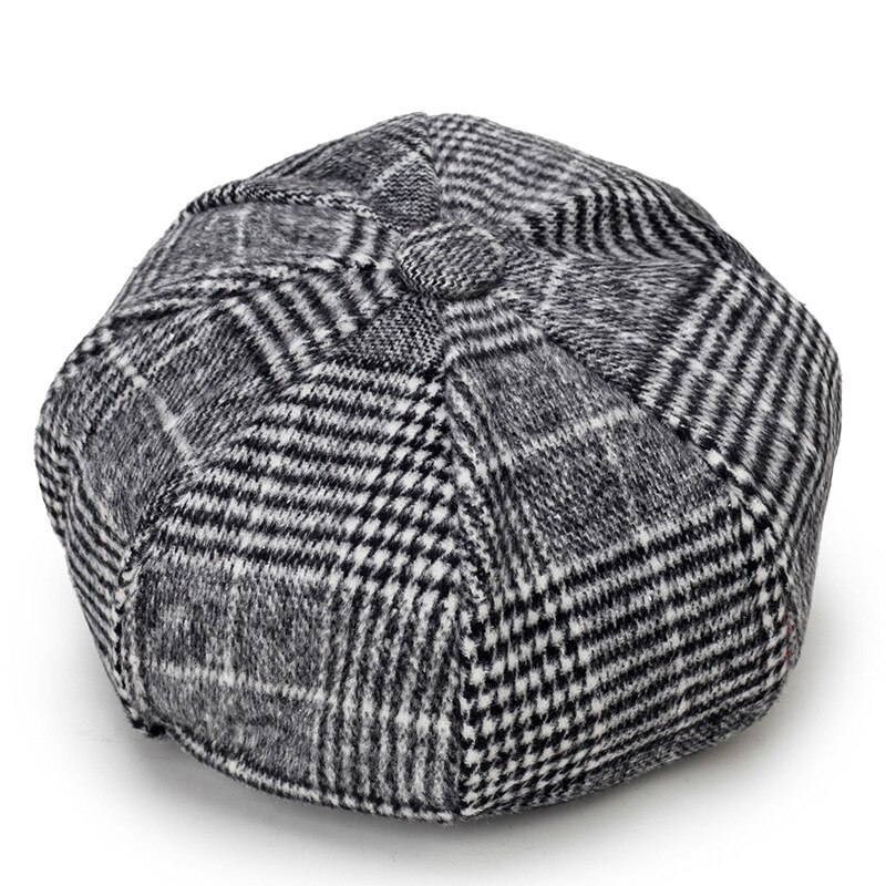 Women's Beret Newsboy Hat Autumn and Winter Casua Beret Imitation Woolen Plaid Octagonal Hat Women Caps