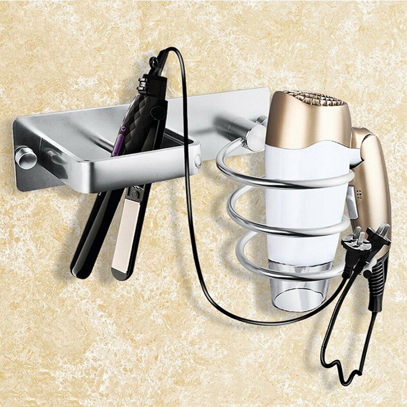 Aluminiowy stojak na suszarkę robić włosów Organizer robić montażu na ścianie półka łazienkowa półka uchwyt robić suszarki stojak Organizer akcesoria łazienkowe