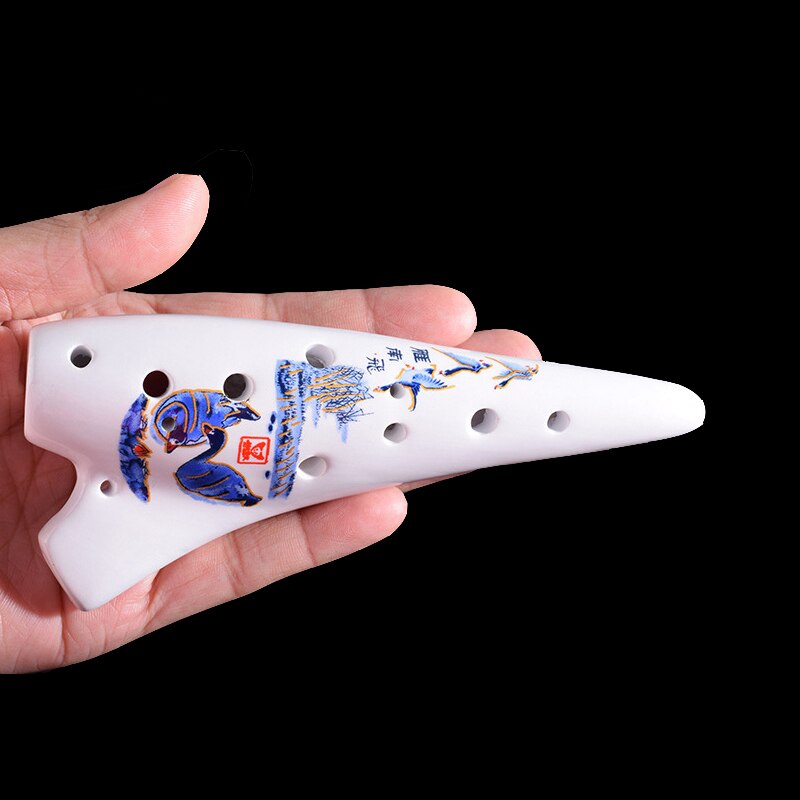 Flûte Ocarina Alto C, 12 trous, motif de Style chinois, céramique blanche pour débutant