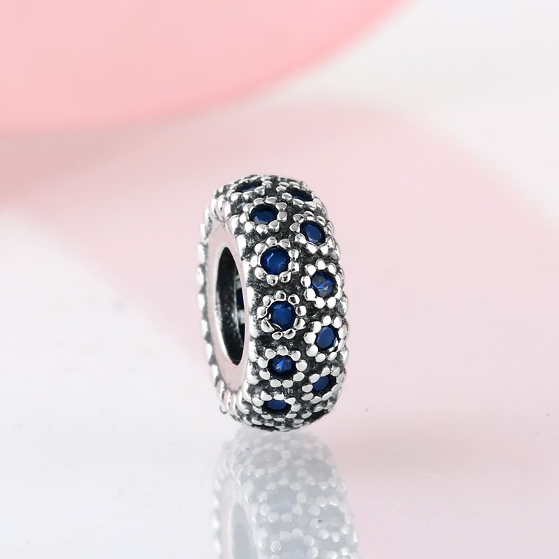 925 Sterling Silver like flower blue CZ spacer beads for womens Fit Original JIUHAO Charm Bracelet Jewelry making