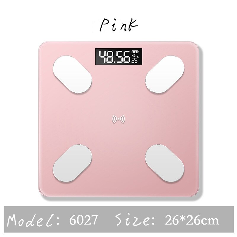 Bluetooth Electronic Body Fat Scale Smart Digital Bathroom Weight Scales Balance Body Solar Charging Toughened Glass LCD Display: Pink