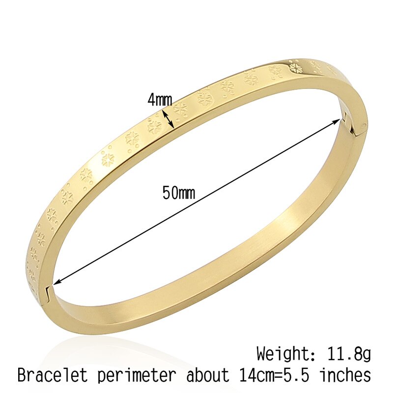 Nuovi gioielli caldi dell'acciaio inossidabile per i regali di marca di amore del partito del braccialetto grafico del fiocco di neve delle donne e dei bambini all'ingrosso: 4MM  Gold 50mm