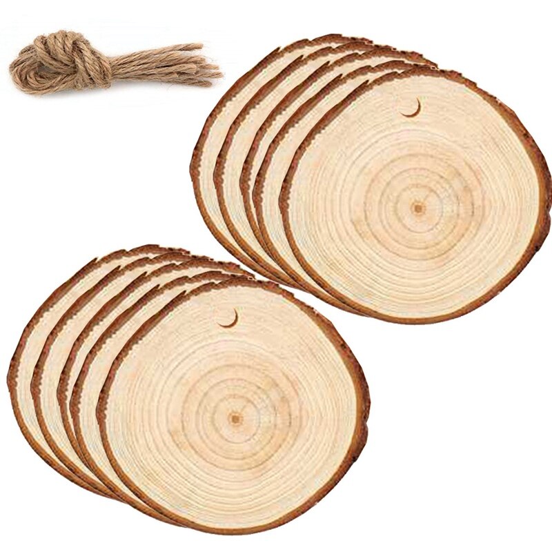 Nhbr -50 stk naturlige træskiver håndværkssæt ufærdige forboret med hul træcirkler godt til kunst og håndværk jul