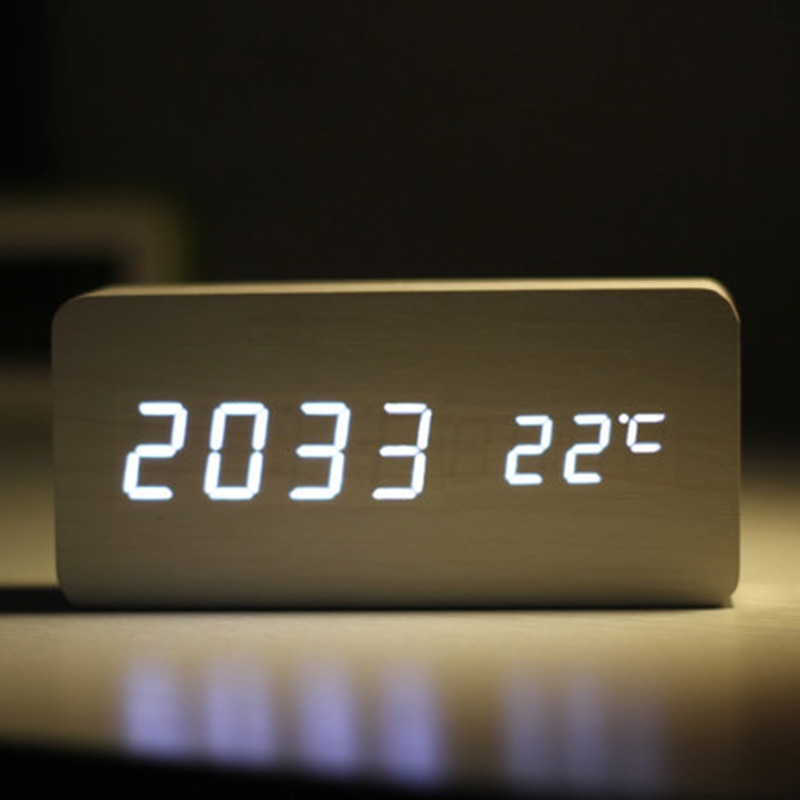LED en bois réveil montre Table commande vocale numérique bois Despertador électronique bureau USB/AAA alimenté horloges Table horlog