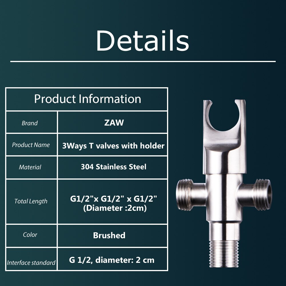 Multifunction Stainless Steel 3Ways T Valves With Holder Bathroom Accessories Water Diverter Wall Mounted Shower Fix Bracket
