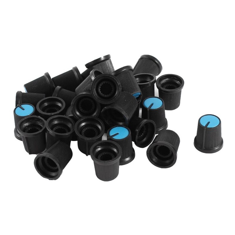 30 pieces Plastic 6 mm in diameter Control Buttons and Rotary Potentiometer black & blue