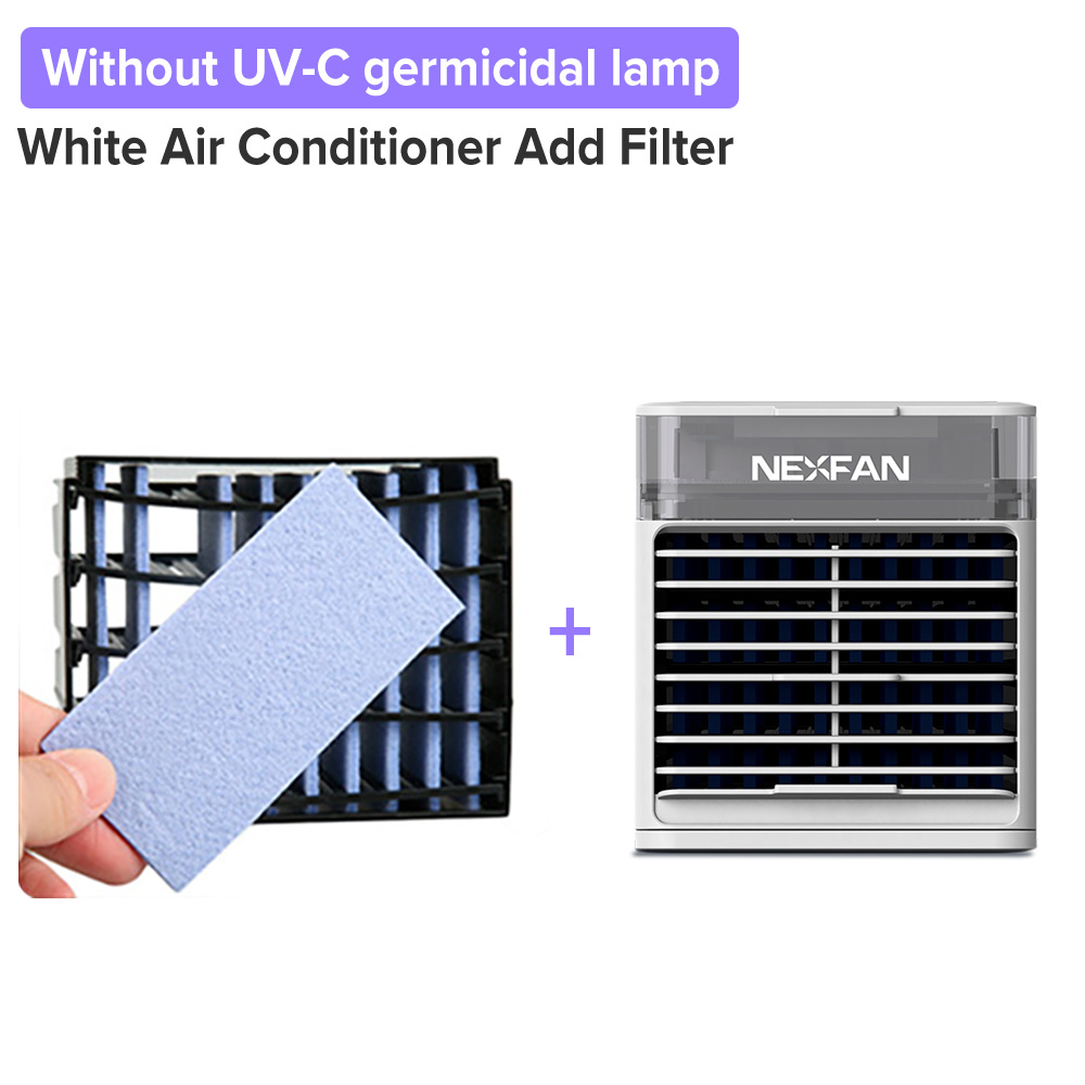 Uvc sterilisering mini bærbar klimaanlæg luftfugter luftkøler personlig plads luftkøling usb genopladeligt hjemmebordsvifte: Hvid tilføj filter