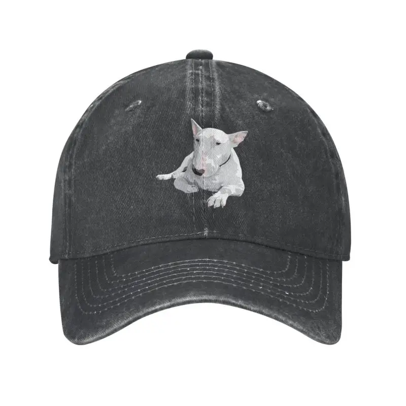 Gorra de béisbol clásica unisex de algodón inglés Bull Terrier, sombrero ajustable para adultos para hombres y mujeres, protección solar: Blanco