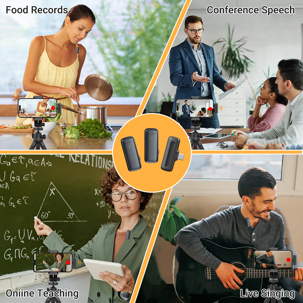 Basix 2,4 G kabelloses Stereo-Lavalier-Mikrofon mit Ladeetui für Live-Interview Outdoor Mini Noise Cancelling Ansteckmikrofon