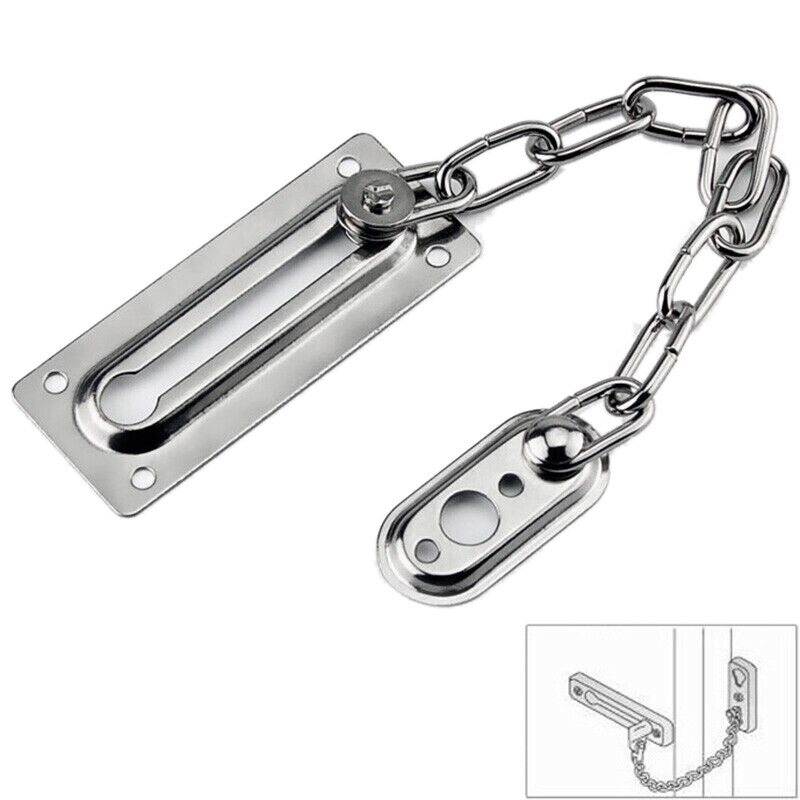 Stainless Steel Strong Security Door Chain+Screws Solid Safety Guard Lock Catch