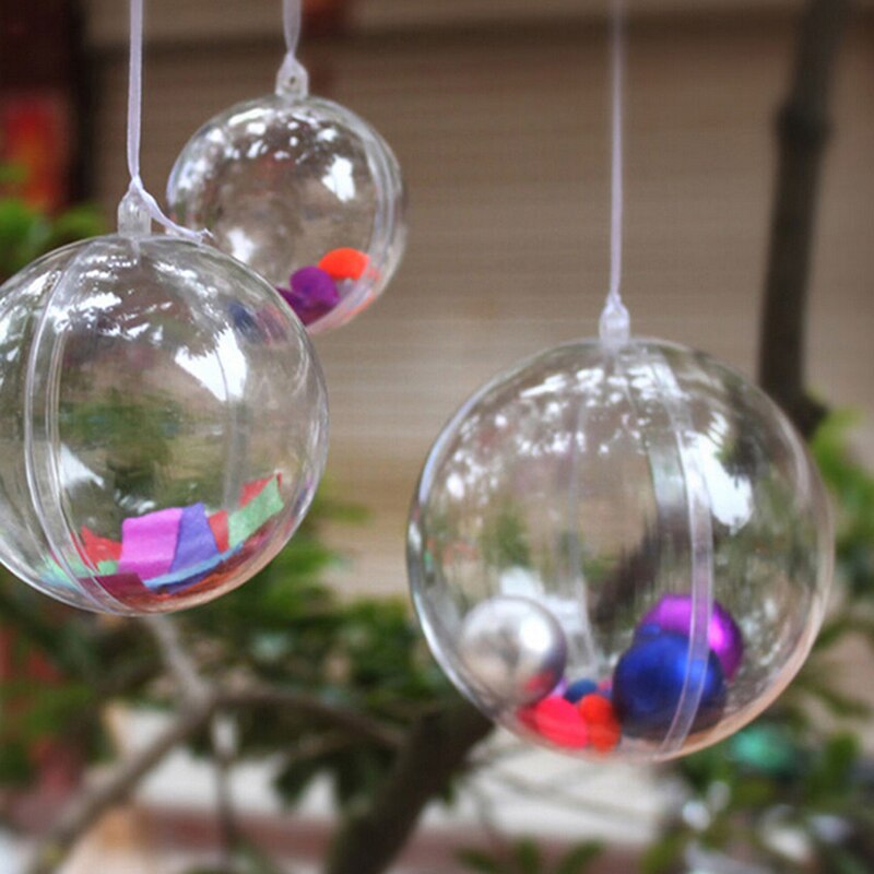 Boîte à bonbons de noël en plastique Transparent, 1 pièce de 4 à 8cm, boule de noël, ornements d'arbre, nouvelles boules transparentes suspendues rechargeables, décor de maison