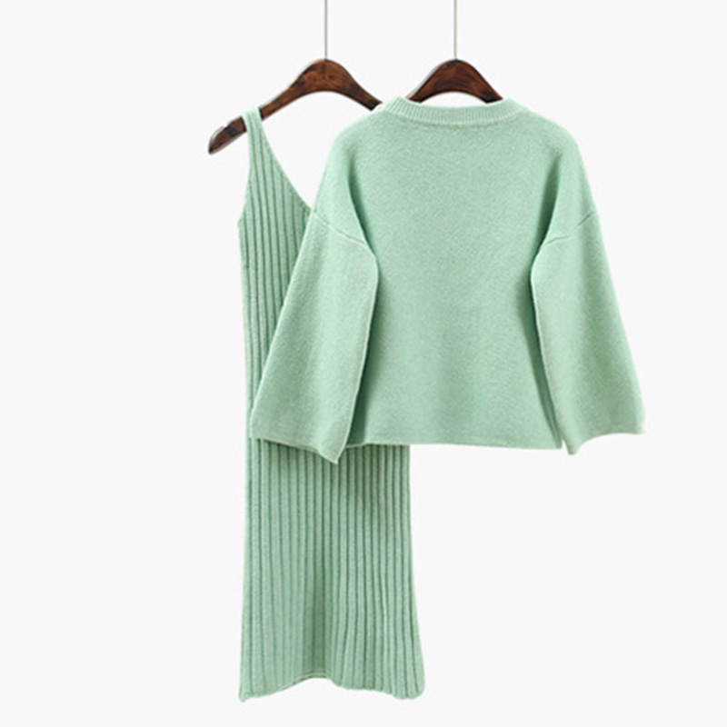 Femme hiver tricoté costumes imprimer pull en vrac Furcal crayon jupe ensembles femme décontracté nouvelle femme tricot costumes automne: Mint Green