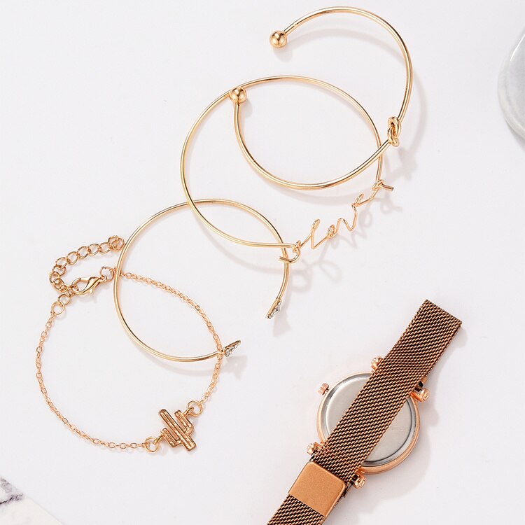 5pcs Set Luxury Women Watches Magnetic Starry Sky Female Clock Quartz Wristwatch Ladies Wrist Watch Relogio Feminino