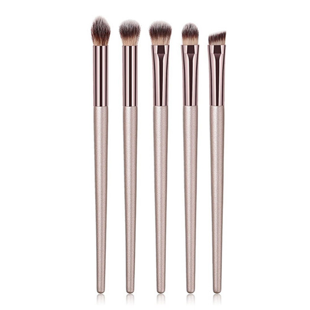 Billigste champagne træ foundation pudder kosmetisk øjenbryn øjenskygge børste kit makeup artist børste sæt værktøjer: 5 stk xb øjenbørste