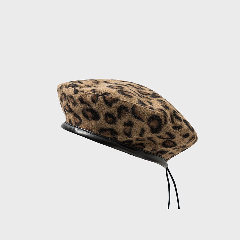 Béret léopard pour femmes, décoration de fête en plein air, multifonction, chapeau de loisirs à dessus plat, 56-58cm, casquette à la: Beret Coffee