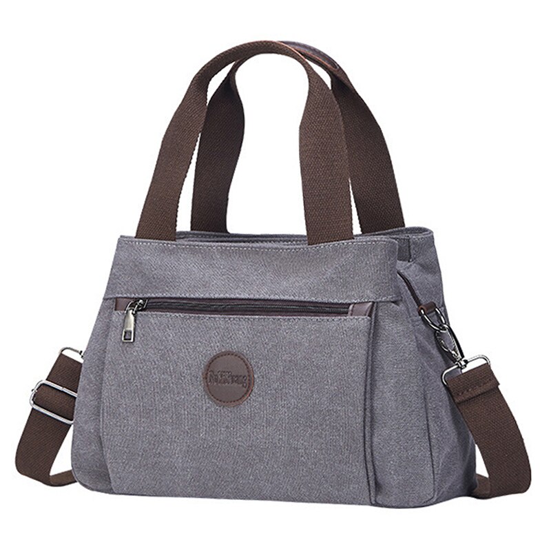 Bolso de mano Vintage para mujer, bandolera informal Lisa para niña, bolsos de lona para mujer, bolsos de un solo hombro, bolsos multibolsillos para mujer: gray