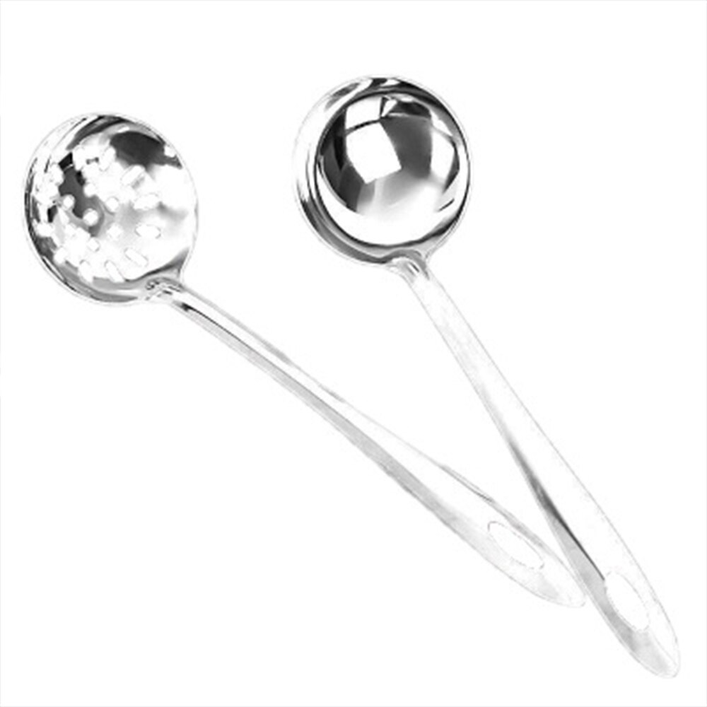 Stainless Steel Spoon And Leaky Spoon Colander Pot Spoon Long Handle Kitchen Cooking Tool Slotted Ladle Soup Ladle