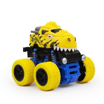 Children's four-wheel drive inertial off-road vehicle boy simulation off-road model anti-fall toy dinosaur car police car: Dinosaur car yellow