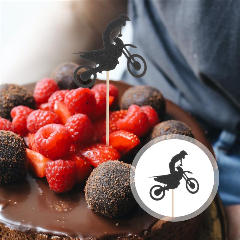 24 Pcs 1 Set Scrambling Motorcycle Theme Cupcake Toppers Dessert Picks Birthday Party Cupcake Toppers (Black)