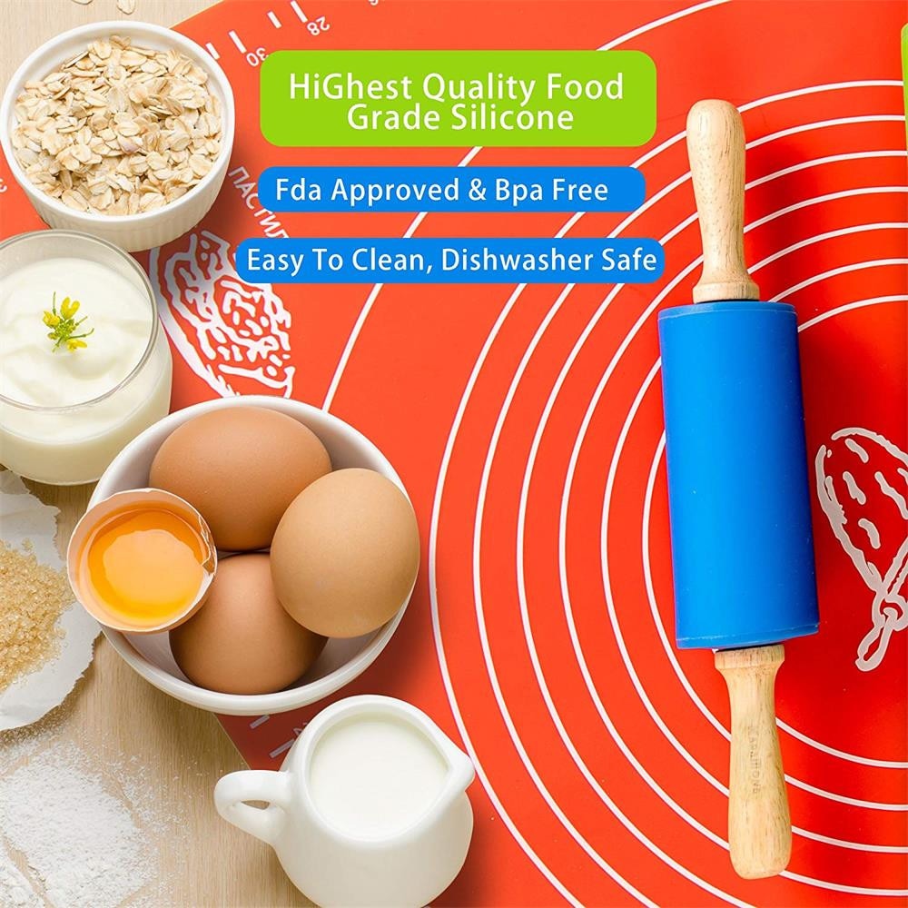 Wooden Handle Silicone Rollers Rolling Pin Kid Kitchen Cooking Baking Tool For Pasta Cookie Dough Bakery Noodle