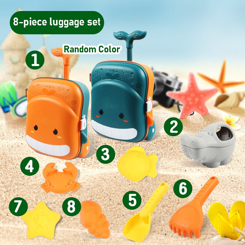 Beach Toys For Kids Baby Beach Game Toys Children Sandbox Set Kit Summer Toys For Beach Play Sand Water Game Trolley Case: luggage set 8PCS