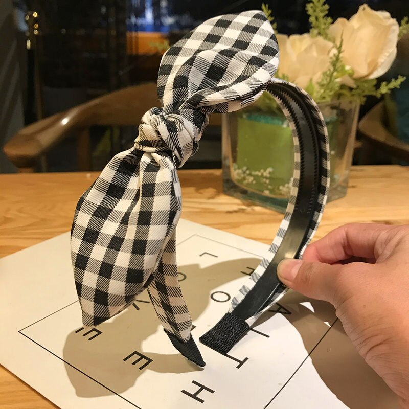 Sweet Girl Hair Band Solid Ribbon Dot Headband Soft Plaid Hair Hoop Bow Knot Headwear Rabbit Ear Hair Accessories Hair Ornament: 16