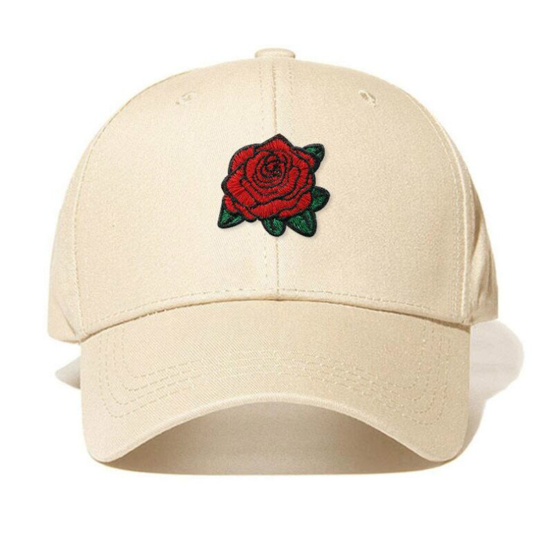 Rose baseball kasket hip hop kvinder bomuld broderi blomst snapback hat udendørs sport buet sommer hat kvindelig far hat: Beige