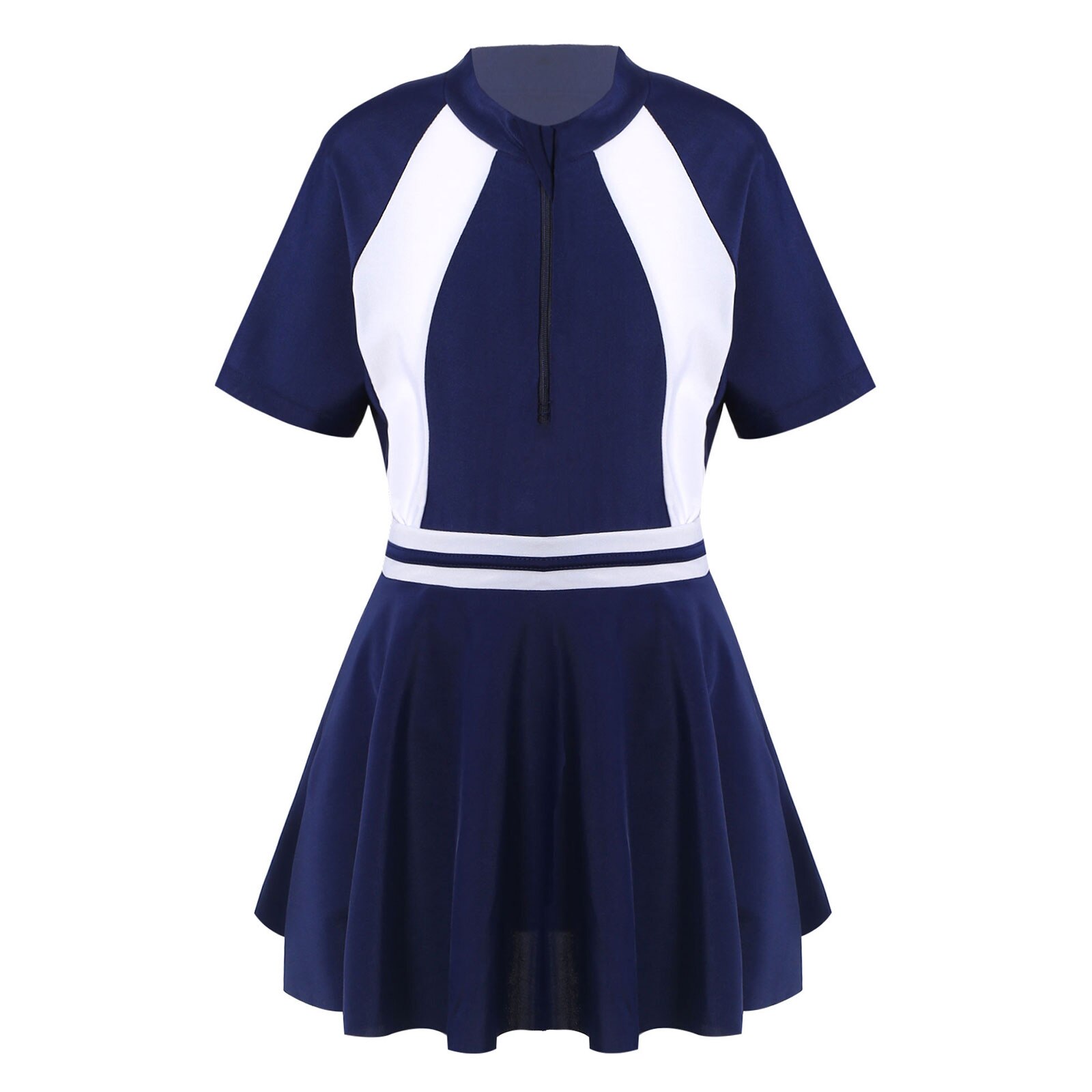 Kids Swimsuit for Girls Beachwear Bathing Suit Children Swimwear Short Sleeve Leotard Bodysuit with Skirt Schoolgirl Uniform