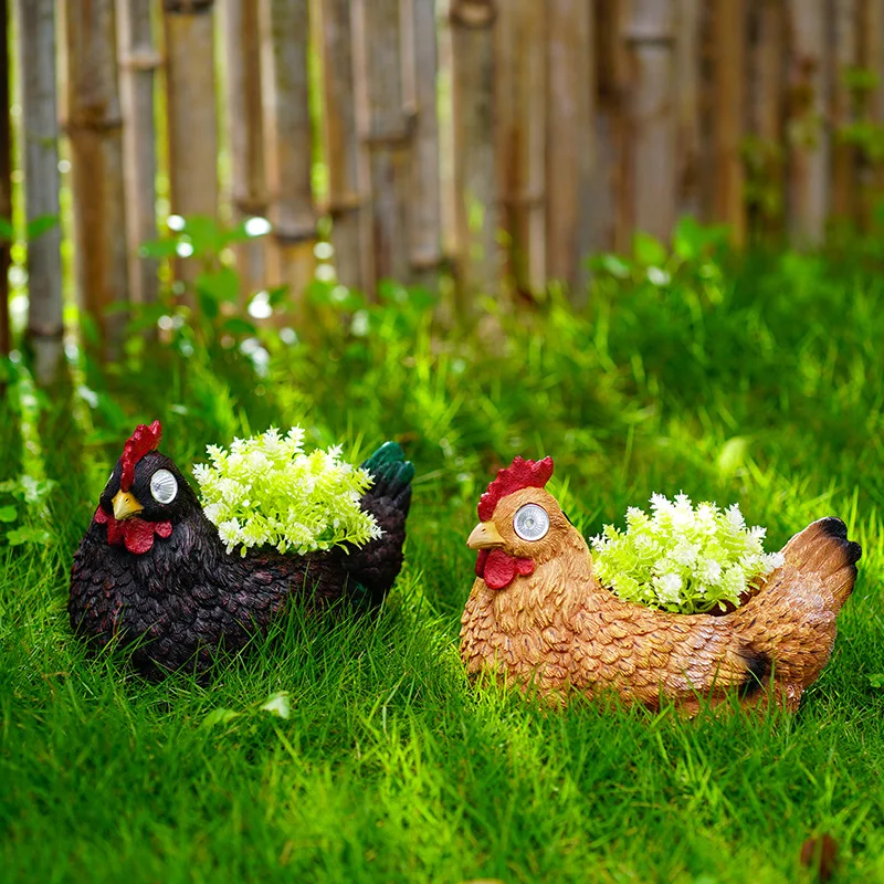 Pot de fleur viande de poule simulée, décoration de pelouse de jardin de cour, décoration extérieure de lumière solaire