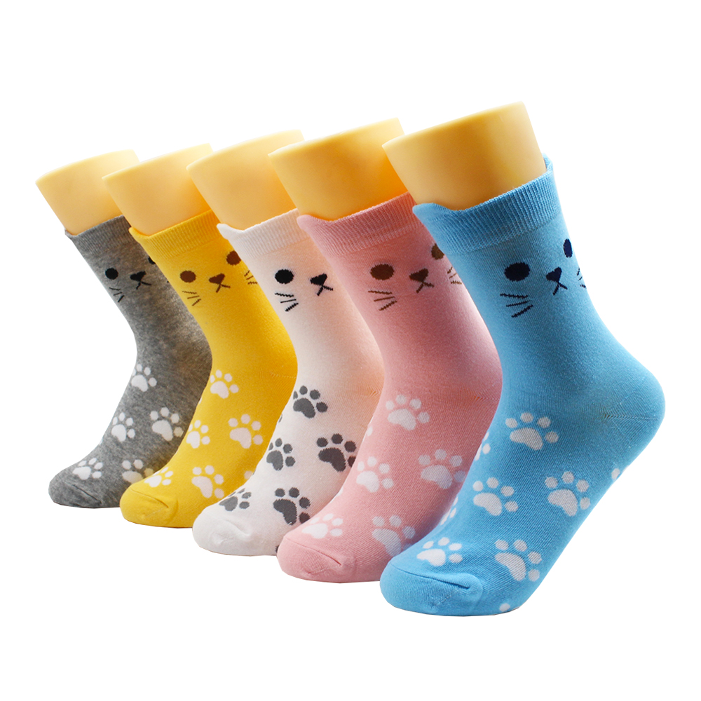 5 Pairs Harajuku Hip-Hop Animal Print Cotton Women Socks Korean Kawaii Cute Cartoon Cat Dog Duck Girl Socks